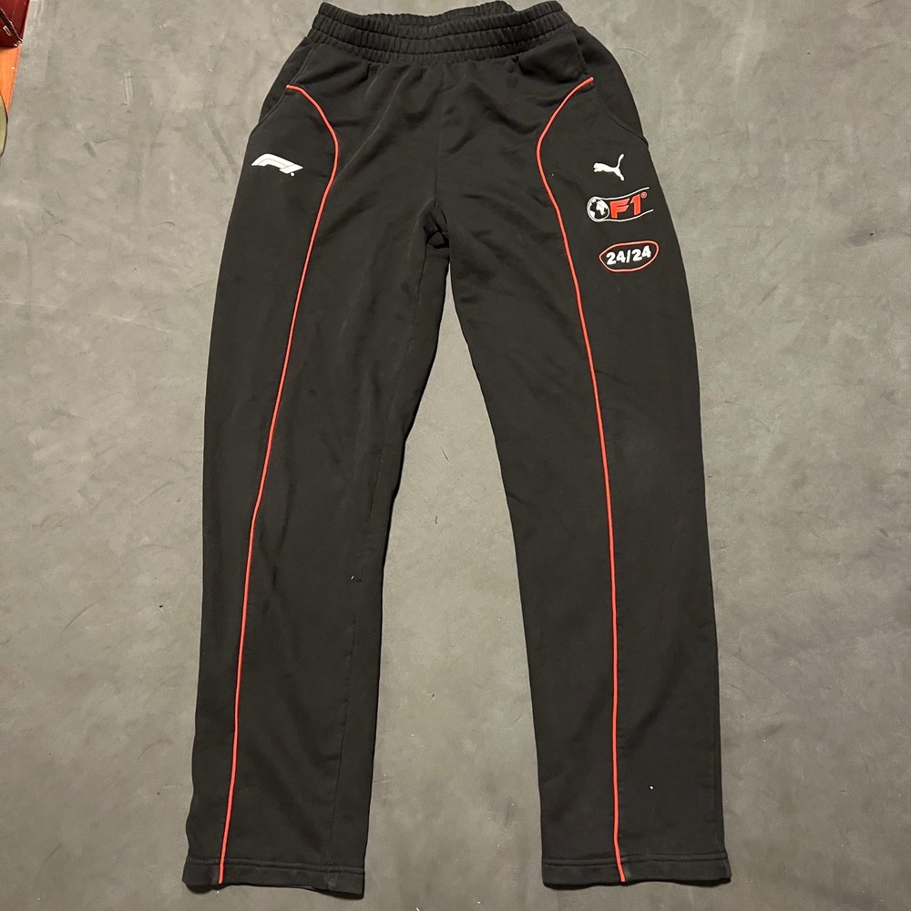 Puma F1 Formula 1 Track Pants Mens Medium Black Red Piping Racing Sweatpants
